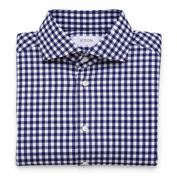 Eton Other - Eton Navy White Gingham Dress Shirt 16.5 Slim Fit Cotton Luxury Check